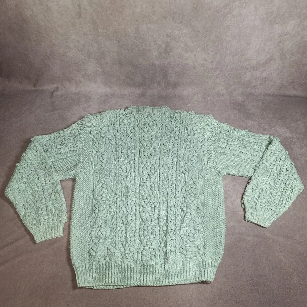 Vintage Worthington Large Blue Sweater Chunky Knit Cottagecore Shoulder Pads